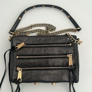 Rebecca Minkoff Gunmetal Leather Zip, Tassel and Stud Detail Crossbody Handbag